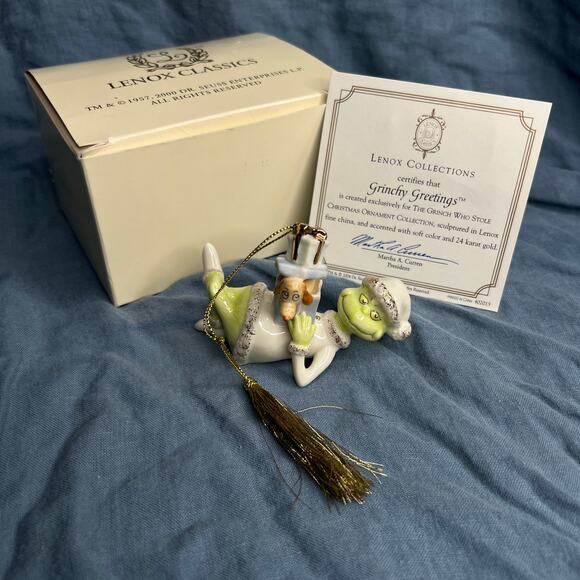 Lenox The Grinch Grinchy Greetings Porcelain Christmas Holiday Ornament Box COA - Picture 10 of 10